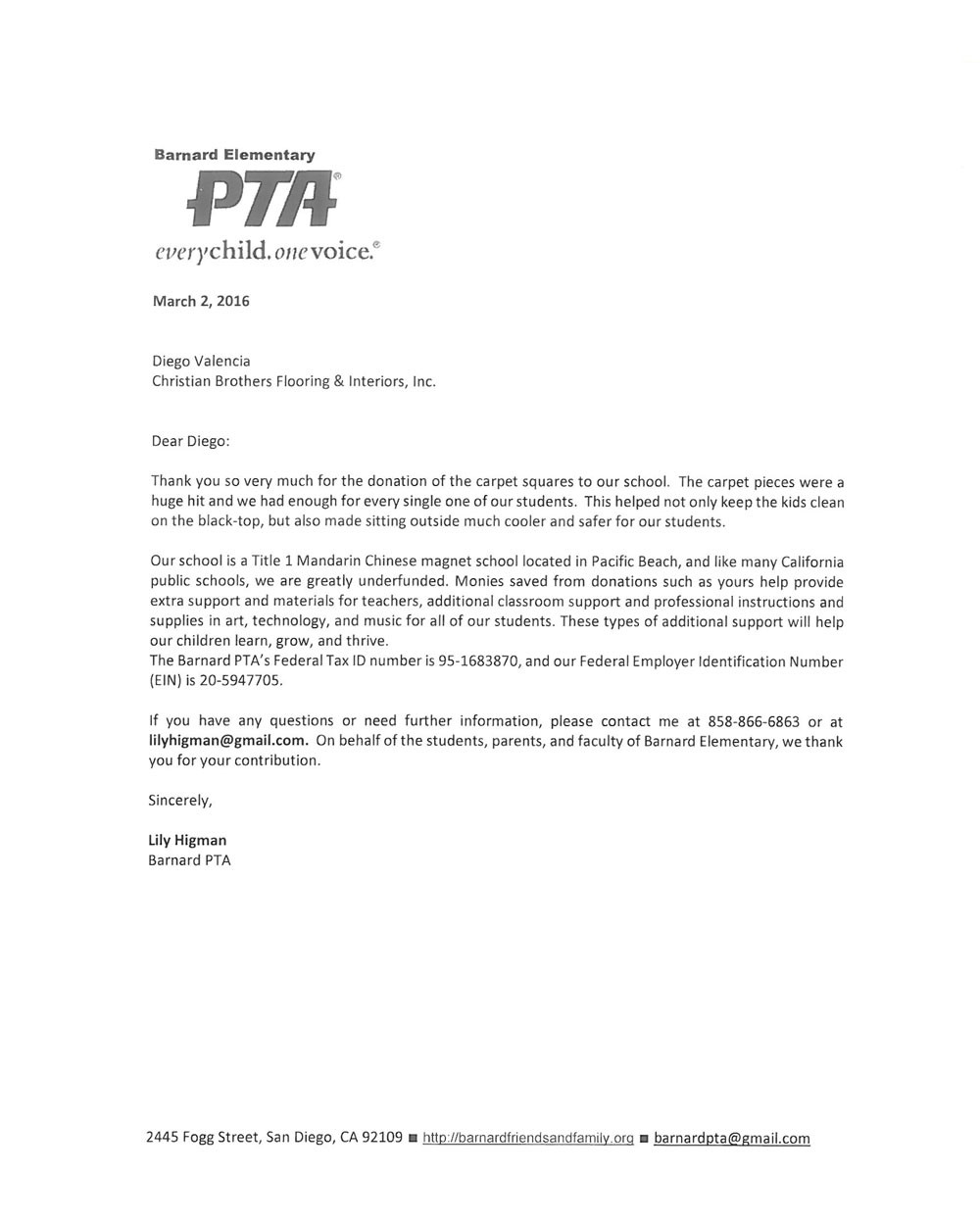 giving-back_02 Every Child One Voice Letter | Christian Brothers Flooring & Interiors.