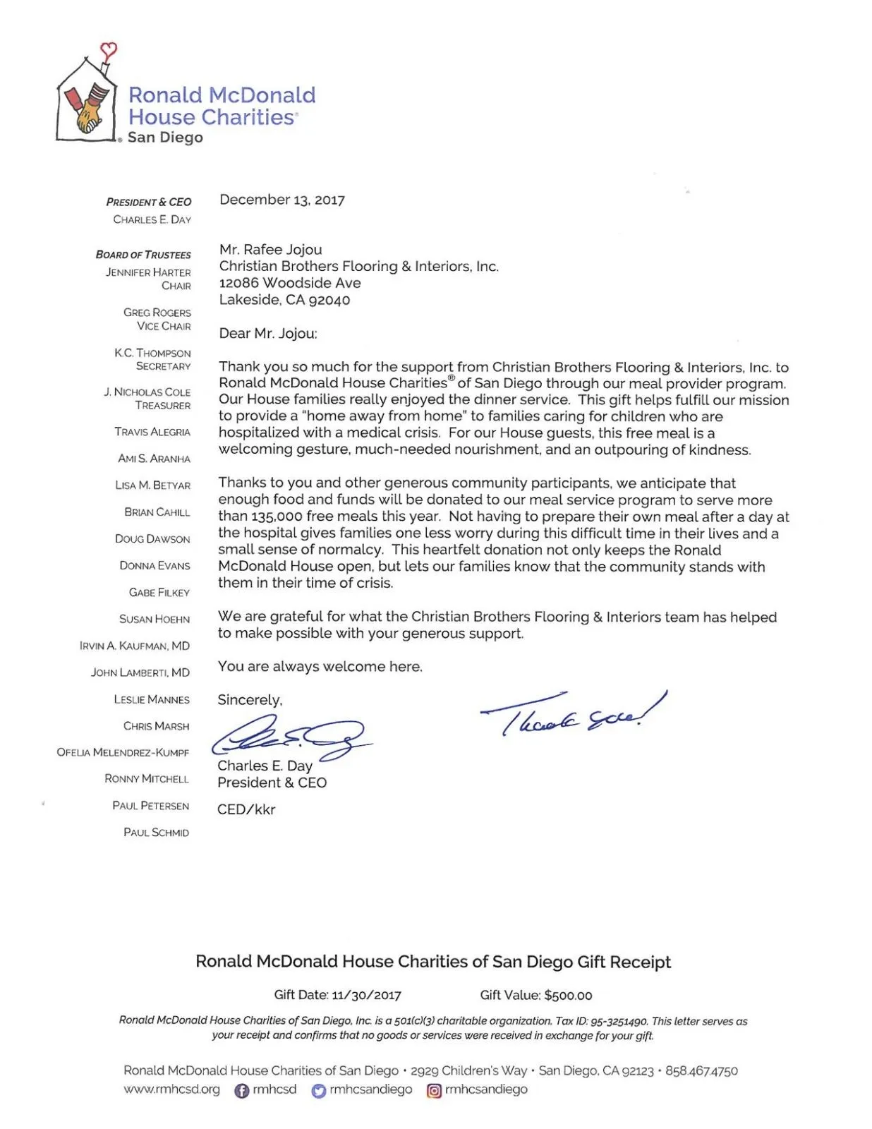 thank_you_letter Thank you letter | Christian Brothers Flooring & Interiors