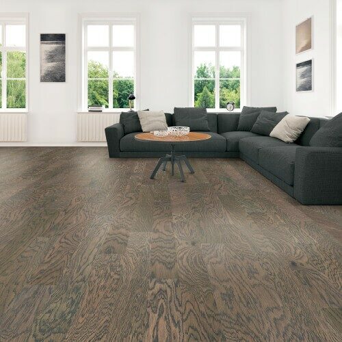 distressed hardwood flooring in living room